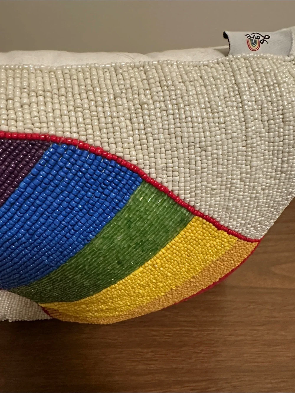Love Beaded Pillow with Rainbow Accent - White and Multicolor